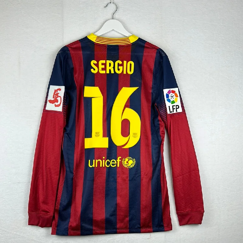 Barcelona 2013/2014 Player Issue Home Shirt - Sergio 16 - Long Sleeve