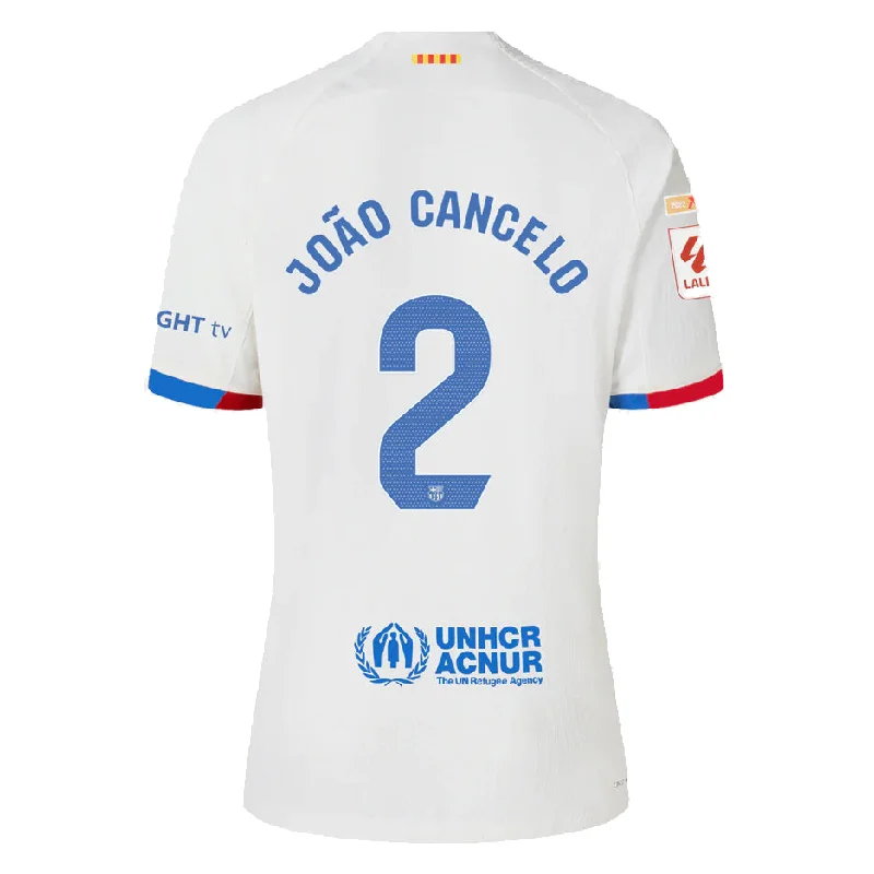 Nike Barcelona João Cancelo Authentic Match Away Jersey 23/24 w/ LaLiga Patches (White/Royal Blue)