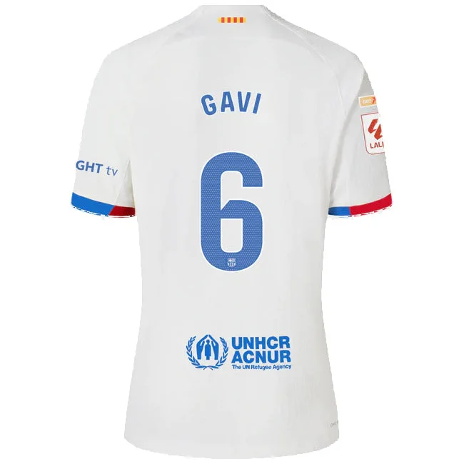 Nike Barcelona Gavi Authentic Match Away Jersey 23/24 w/ LaLiga Patches (White/Royal Blue)