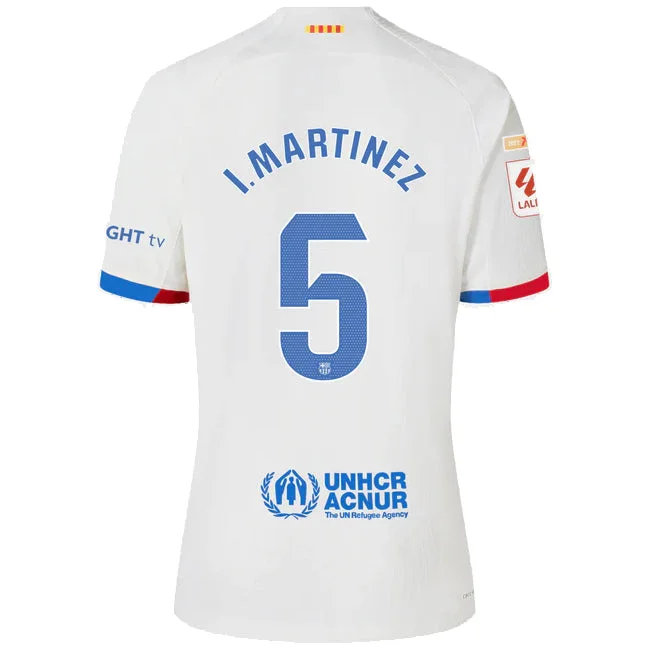 Nike Barcelona I. Martinez Authentic Match Away Jersey 23/24 w/ LaLiga Patches (White/Royal Blue)