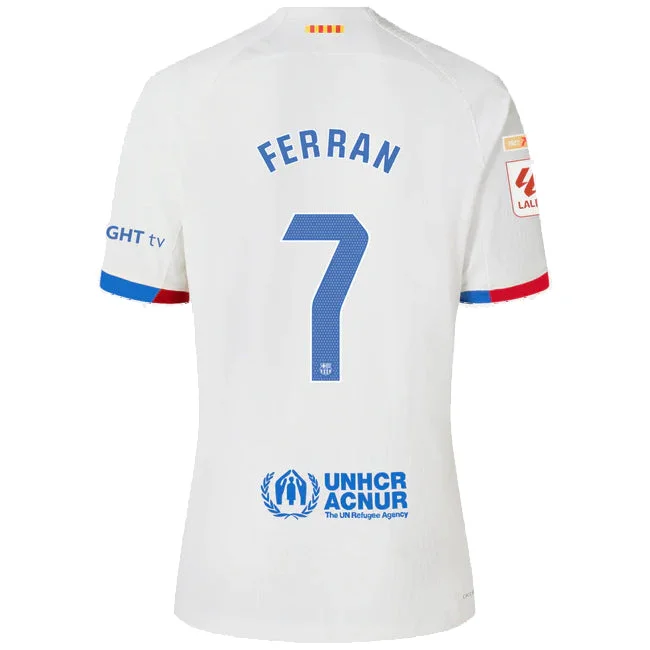 Nike Barcelona Ferran Authentic Match Away Jersey 23/24 w/ LaLiga Patches (White/Royal Blue)