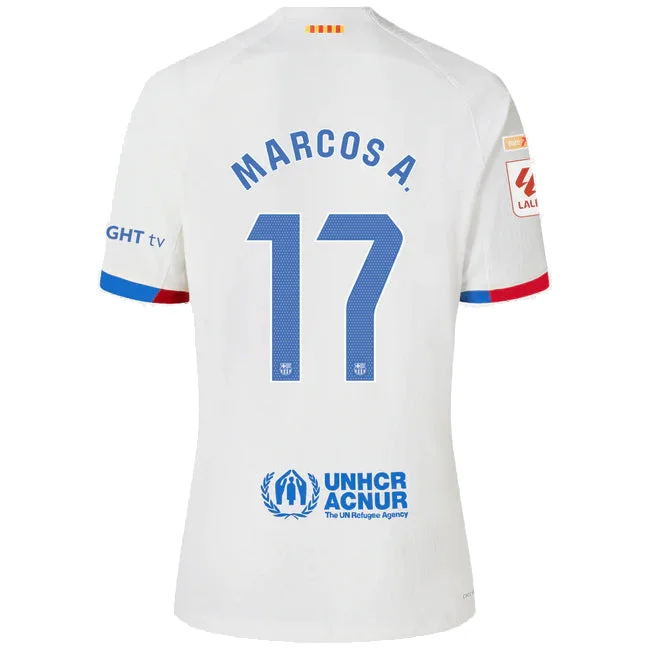 Nike Barcelona Marcos Alonso Authentic Match Away Jersey 23/24 w/ LaLiga Patches (White/Royal Blue)