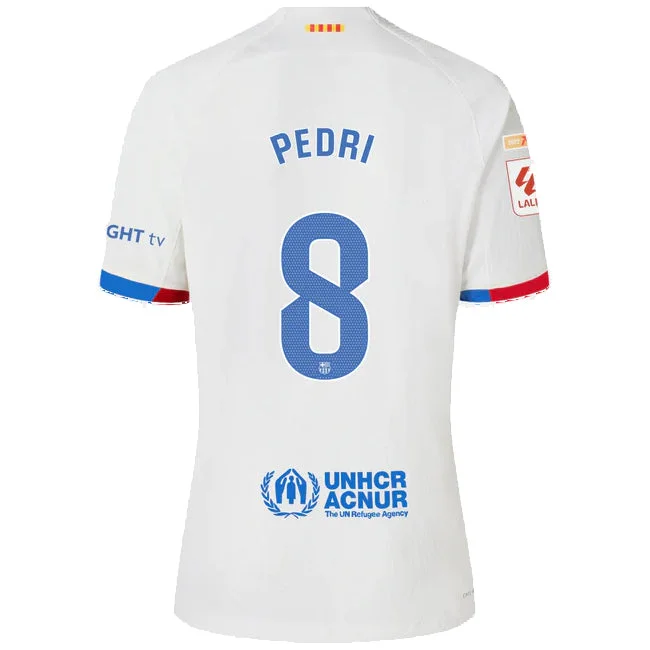 Nike Barcelona Pedri Authentic Match Away Jersey 23/24 w/ LaLiga Patches (White/Royal Blue)