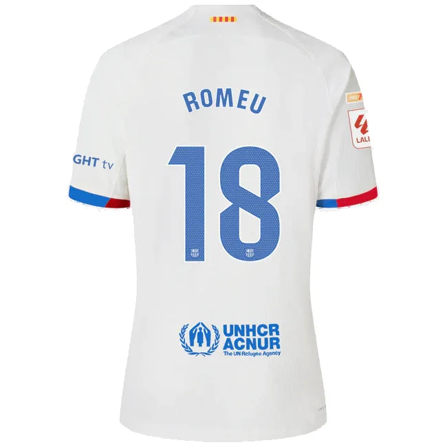 Nike Barcelona Romeu Authentic Match Away Jersey 23/24 w/ LaLiga Patches (White/Royal Blue)