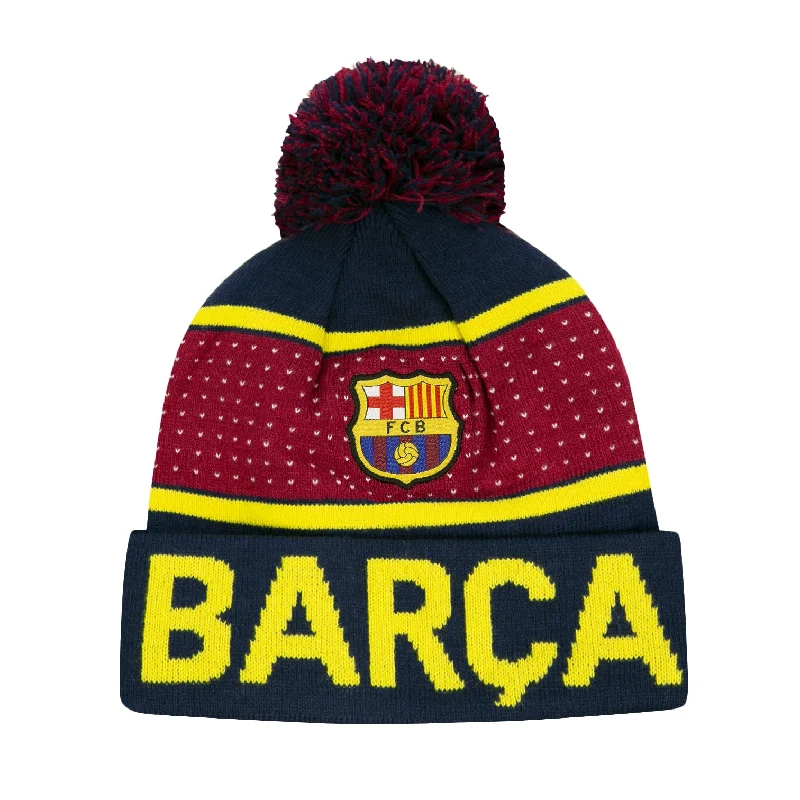 FC Barcelona Adult Pegged Unisex Pom Beanie