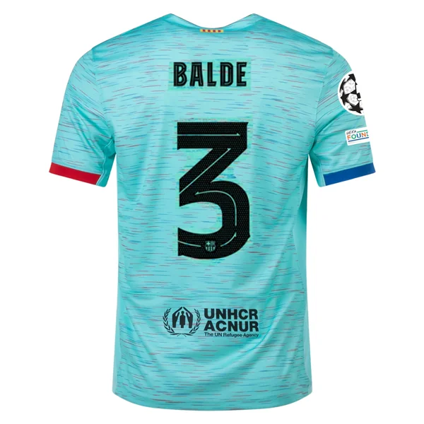 Nike Barcelona Alejandro Balde Third Jersey w/ Champions League Patches 23/24 (Light Aqua/Royal Blue)