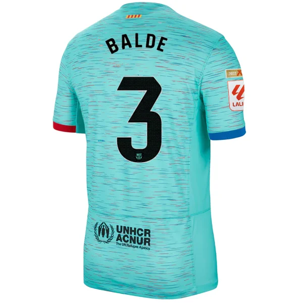 Nike Barcelona Alejandro Balde Third Jersey w/ La Liga Champion Patches 23/24 (Light Aqua/Royal Blue)