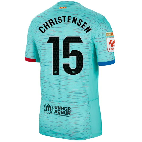 Nike Barcelona Andreas Christensen Third Jersey w/ La Liga Champion Patches 23/24 (Light Aqua/Royal Blue)