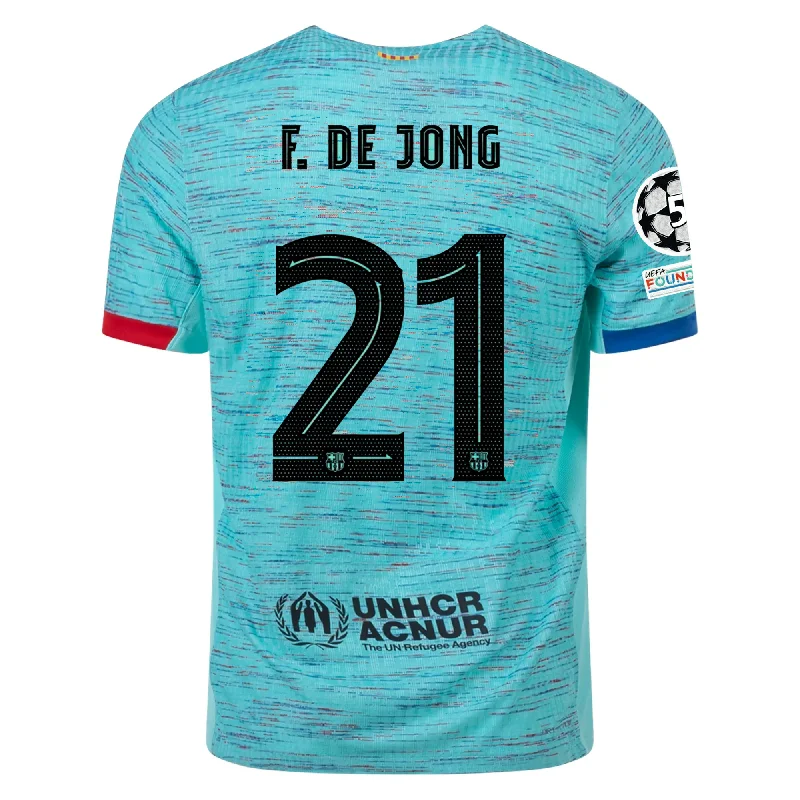 Nike Barcelona Authentic Frenkie De Jong Match Vaporknit Third Jersey w/ Champions League Patches 23/24 (Light Aqua/Royal Blue)