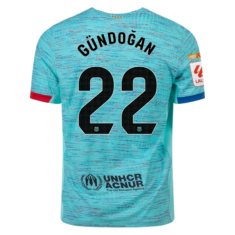 Nike Barcelona Authentic Ilkay Gundogan Match Vaporknit Third Jersey w/ La Liga Champion Patches 23/24 (Light Aqua/Royal Blue)