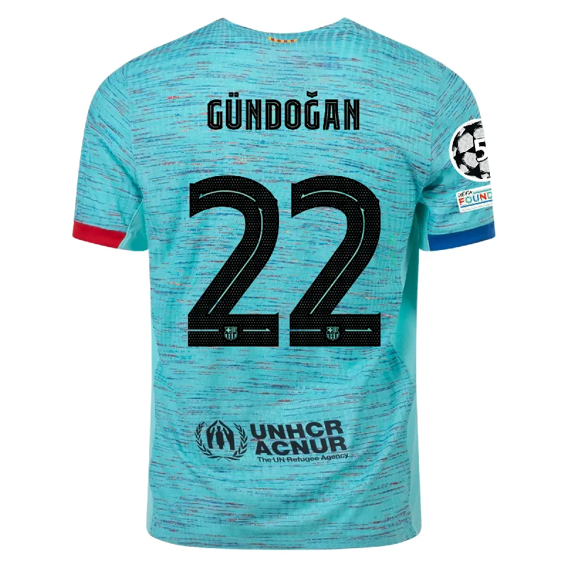 Nike Barcelona Authentic Ilkay Gunogan Match Vaporknit Third Jersey w/ Champions League Patches 23/24 (Light Aqua/Royal Blue)