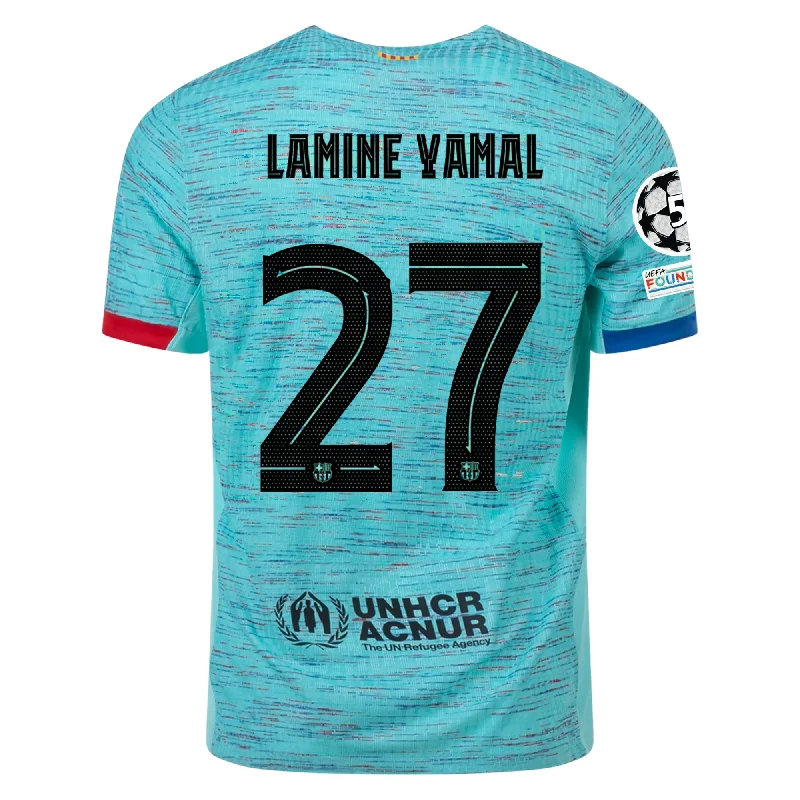 Nike Barcelona Authentic Lamine Yamal Match Vaporknit Third Jersey w/ Champions League Patches 23/24 (Light Aqua/Royal Blue)