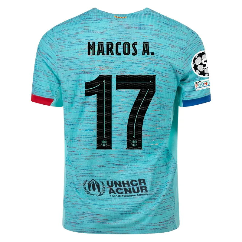 Nike Barcelona Authentic Marcos Alonso Match Vaporknit Third Jersey w/ Champions League Patches 23/24 (Light Aqua/Royal Blue)