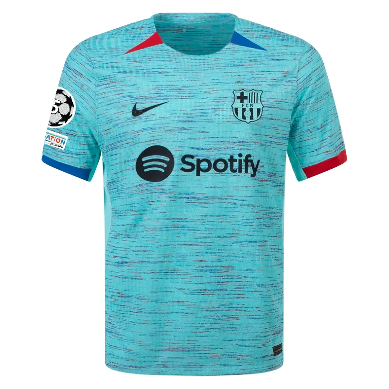 Nike Barcelona Authentic Match Vaporknit Third Jersey w/ Champions League Patches 23/24 (Light Aqua/Royal Blue)