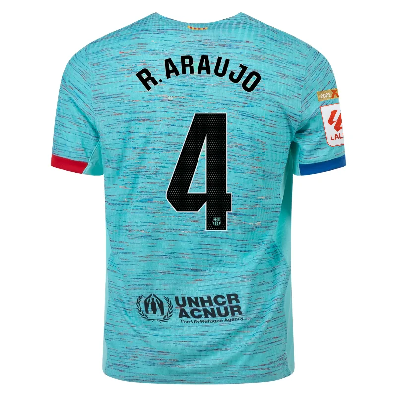 Nike Barcelona Authentic Ronald Araujo Match Vaporknit Third Jersey w/ La Liga Champion Patches 23/24 (Light Aqua/Royal Blue)