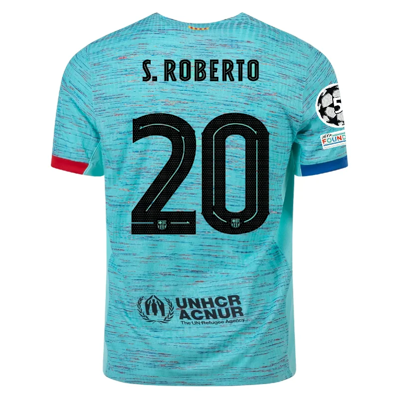 Nike Barcelona Authentic Sergi Roberto Match Vaporknit Third Jersey w/ Champions League Patches 23/24 (Light Aqua/Royal Blue)