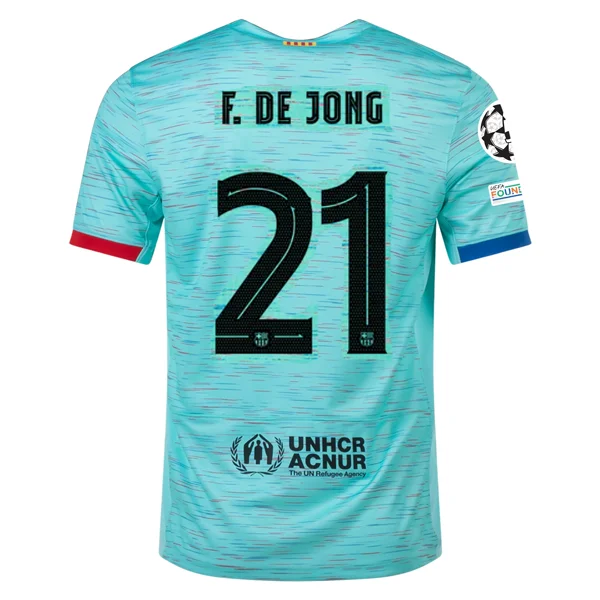 Nike Barcelona Frenkie de Jong Third Jersey w/ Champions League Patches 23/24 (Light Aqua/Royal Blue)