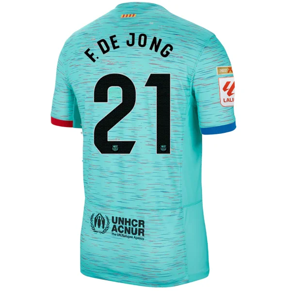 Nike Barcelona Frenkie De Jong Third Jersey w/ La Liga Champion Patches 23/24 (Light Aqua/Royal Blue)