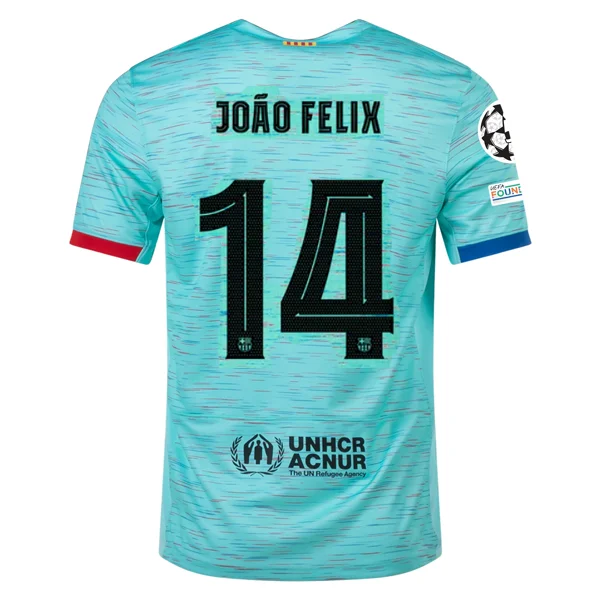 Nike Barcelona João Félix Third Jersey w/ Champions League Patches 23/24 (Light Aqua/Royal Blue)