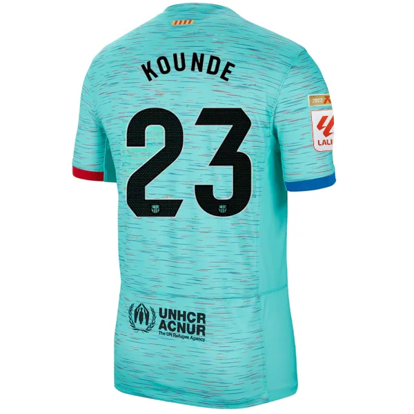 Nike Barcelona Jules Koundé Third Jersey w/ La Liga Champion Patches 23/24 (Light Aqua/Royal Blue)