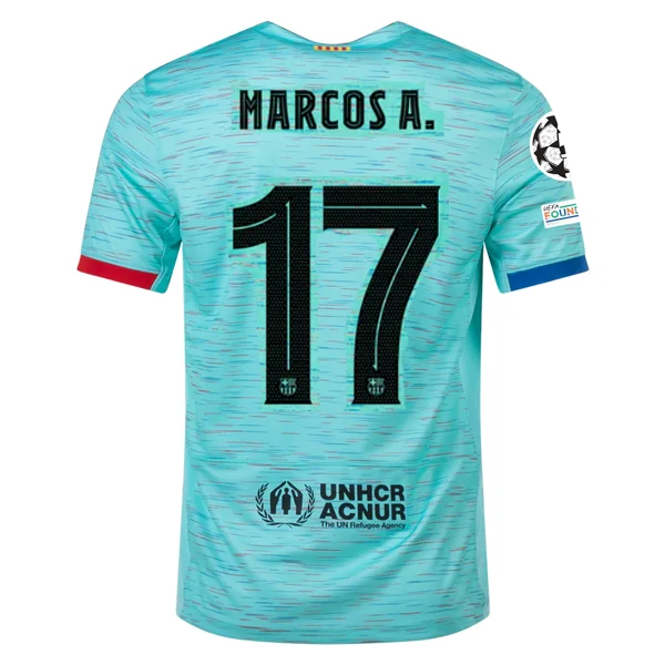 Nike Barcelona Marcos Alonso Third Jersey w/ Champions League Patches 23/24 (Light Aqua/Royal Blue)