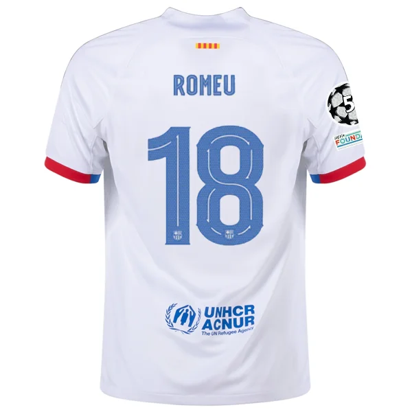 Nike Barcelona Oriol Romeu Away Jersey w/ Champions League Patches 23/24 (White/Royal Blue)