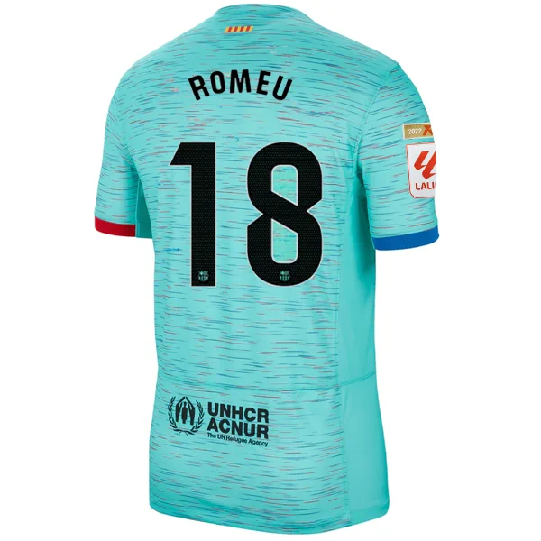 Nike Barcelona Oriol Romeu Third Jersey w/ La Liga Champion Patches 23/24 (Light Aqua/Royal Blue)