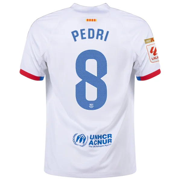 Nike Barcelona Pedri Away Jersey w/ La Liga Champions Patches 23/24 (White/Royal Blue)