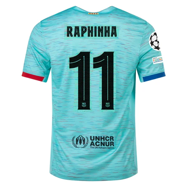 Nike Barcelona Raphinha Third Jersey w/ Champions League Patches 23/24 (Light Aqua/Royal Blue)