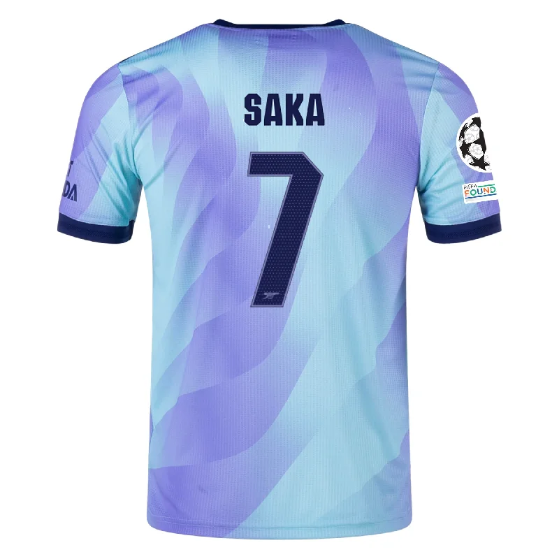 adidas Arsenal Authentic Bukayo Saka Third Jersey w/ Champions League Patches 24/25 (Clear Aqua/Light Flash Purple)