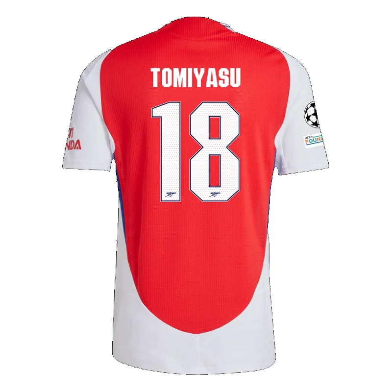 adidas Arsenal Authentic Takehiro Tomiyasu Home Jersey w/ Champions League Patches 24/25 (Better Scarlet/White)