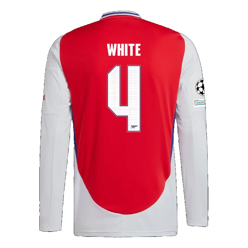 adidas Arsenal Ben White Home Long Sleeve Jersey w/ Champions League Patches 24/25 (Better Scarlet/White)