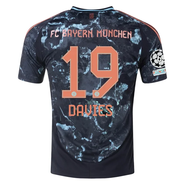 adidas Bayern Munich Authentic Alphonso Davies Away Jersey w/ Champions League Patches 24/25 (Black/Copper/Blue)