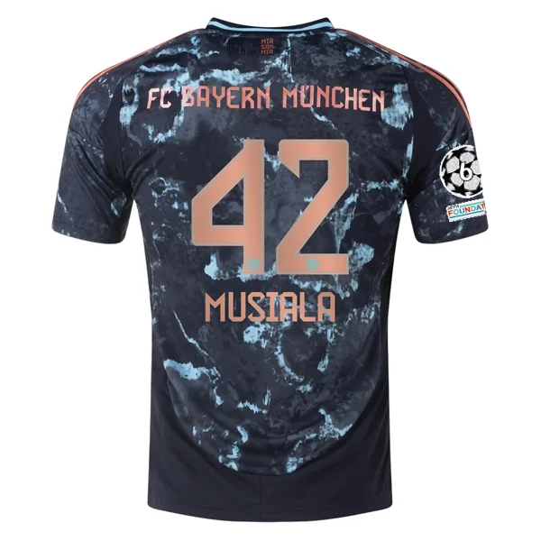 adidas Bayern Munich Authentic Jamal Musiala Away Jersey w/ Champions League Patches 24/25 (Black/Copper/Blue)