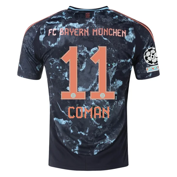 adidas Bayern Munich Authentic Kingsley Coman Away Jersey w/ Champions League Patches 24/25 (Black/Copper/Blue)