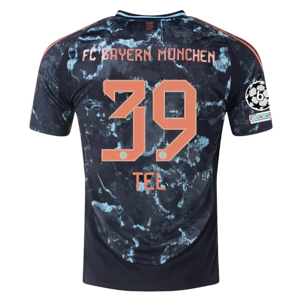 adidas Bayern Munich Authentic Mathys Tel Away Jersey w/ Champions League Patches 24/25 (Black/Copper/Blue)