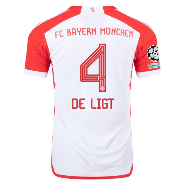 adidas Bayern Munich Authentic Matthijs de Ligt Home Jersey w/ Champions League Patches 23/24 (White/Red)