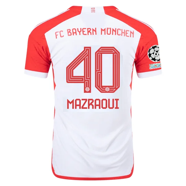 adidas Bayern Munich Authentic Noussair Mazraoui Home Jersey w/ Champions League Patches 23/24 (White/Red)