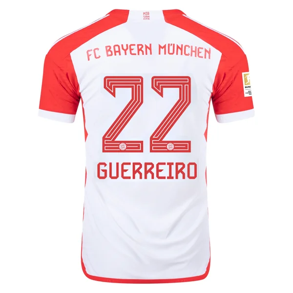 adidas Bayern Munich Authentic Raphaël Guerreiro Home Jersey w/ Bundesliga Champions Patch 23/24 (White/Red)