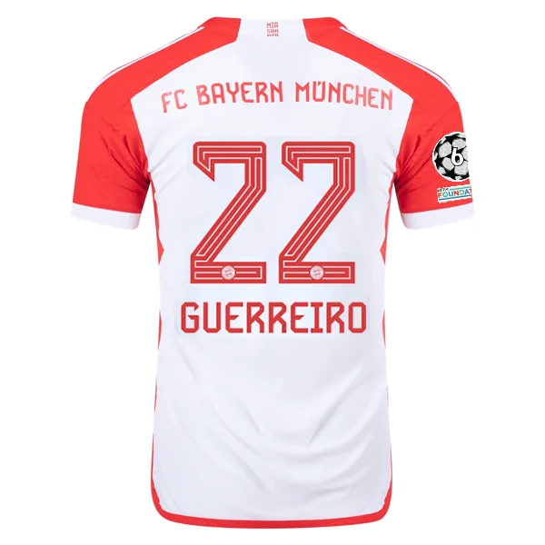 adidas Bayern Munich Authentic Raphaël Guerreiro Home Jersey w/ Champions League Patches 23/24 (White/Red)