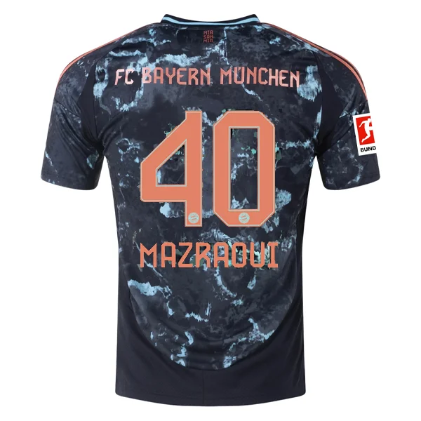 adidas Bayern Munich Noussair Mazraoui Away Jersey w/ Bundesliga Patch 24/25 (Black/Copper/Blue)