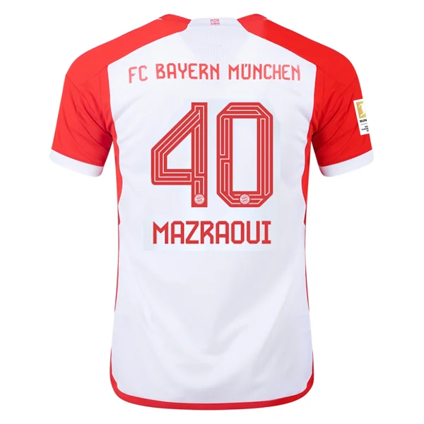 adidas Bayern Munich Noussair Mazraoui Home Jersey 23/24 w/ Bundesliga Champion Patch (White/Red)