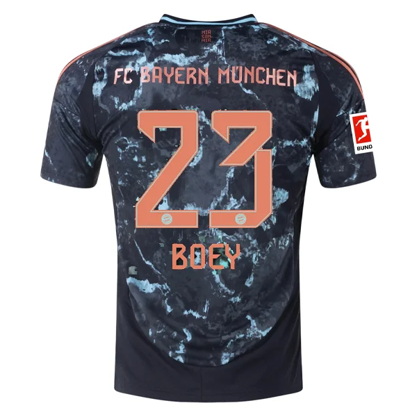 adidas Bayern Munich Sacha Boey Away Jersey w/ Bundesliga Patch 24/25 (Black/Copper/Blue)