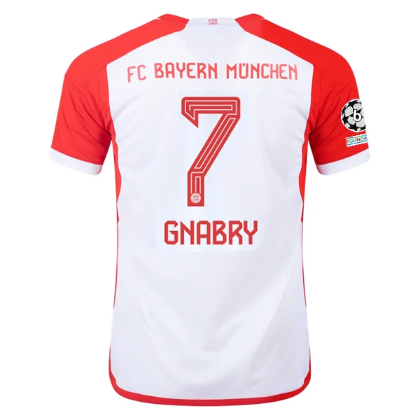 adidas Bayern Munich Serge Gnabry Home Jersey 23/24 w/ Champions League Patches (White/Red)