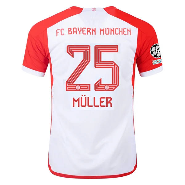 adidas Bayern Munich Thomas Müller Home Jersey 23/24 w/ Champions League Patches (White/Red)