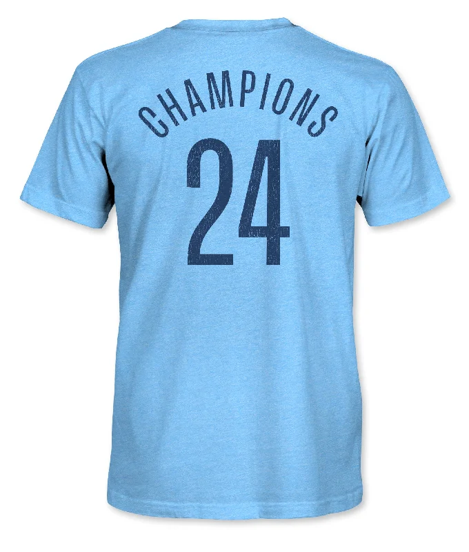 Manchester City FC Champions 2024 Vintage Triblend T-shirt - Sky Blue