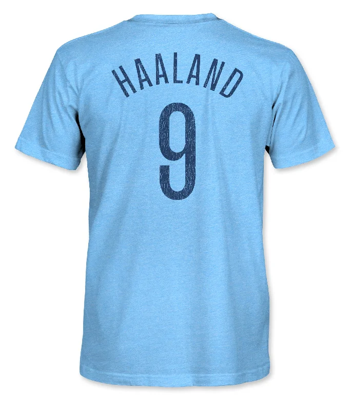 Manchester City FC Erling Haaland Vintage Triblend T-Shirt - Sky Blue