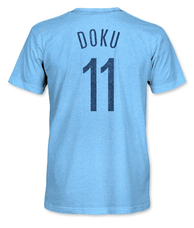 Manchester City FC Jeremy Doku Vintage Triblend T-Shirt - Sky Blue