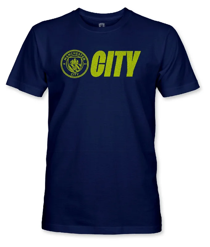 Manchester City FC Mono Badge Lockup Cotton T-Shirt - Navy