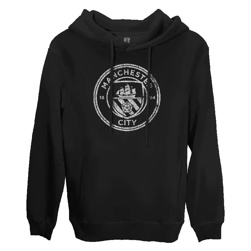 Manchester City FC Mono Badge Fleece Pullover Hoodie - Black